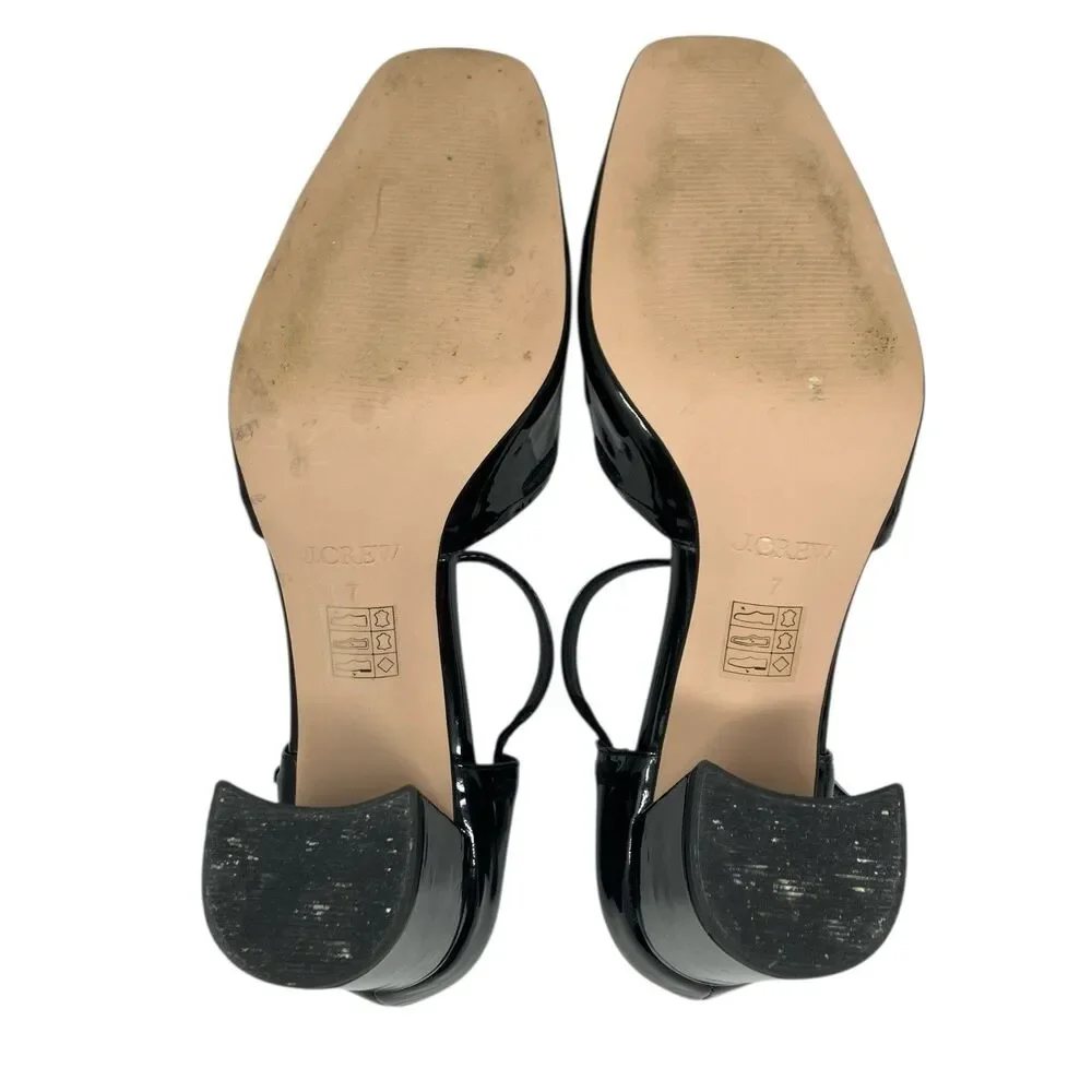 J Crew Maisie Bow Heels Black Patent Leather Mary Jane Block Heel CP058 Womens 7